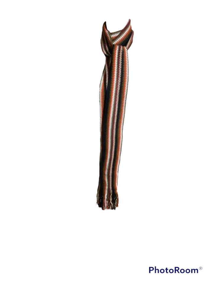 Bufanda Extra Larga Tejido Flecos Otoño Color Combo Crema, Verde, Naranja y Negro Foto 1 de 1