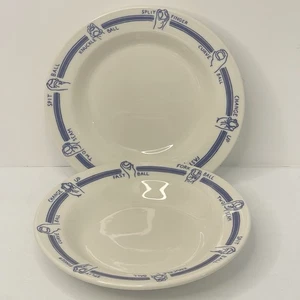 2 - Fische Wirbel Baseball Thema Suppenschüsseln Schlagdiagramme Homer Laughlin 9 Zoll - Bild 1 von 8