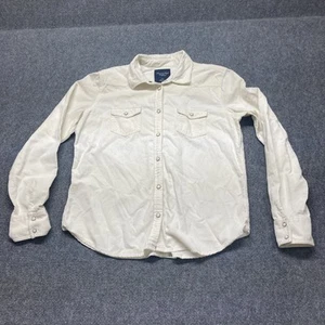 American Eagle Corduroy Pearl Snap Shirt Women’s Size Large Ivory Long Sleeve - Picture 1 of 12
