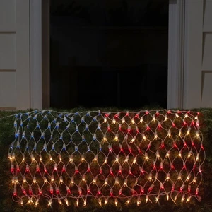 Northlight 24" x 33" Red White Blue American Flag Mini Net Lights White Wire - Picture 1 of 5