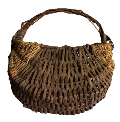 Antique Rustic Large Wicker Brown Mix Buttocks Egg Basket Hand Woven 12h X 13w - Image 1 of 4
