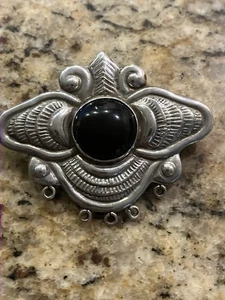 Sterling Silver Onyx Brooch Pin - Picture 1 of 3