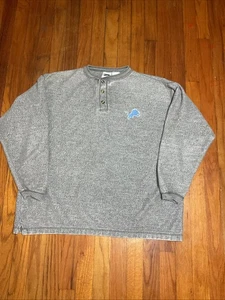 vintage detroit lions mens long sleeve henley t-shirt Old Logo NFL Team Pro Edge - Picture 1 of 5