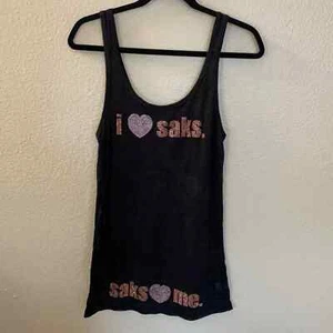 NUEVA Camiseta sin mangas Saks Fifth Avenue “I Love Saks” estrás Talla Grande - Imagen 1 de 6