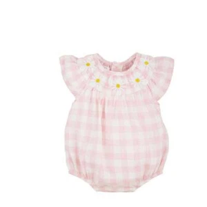 Mud Pie Smocked Daisy Pink Gingham Bubble 0-3M 3-6M - Picture 1 of 1