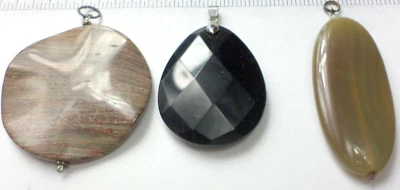 3 Vintage Huge Agate, Jasper & Purple Goldstone Cabochons GemStone Pendants Nice - Image 1 of 4