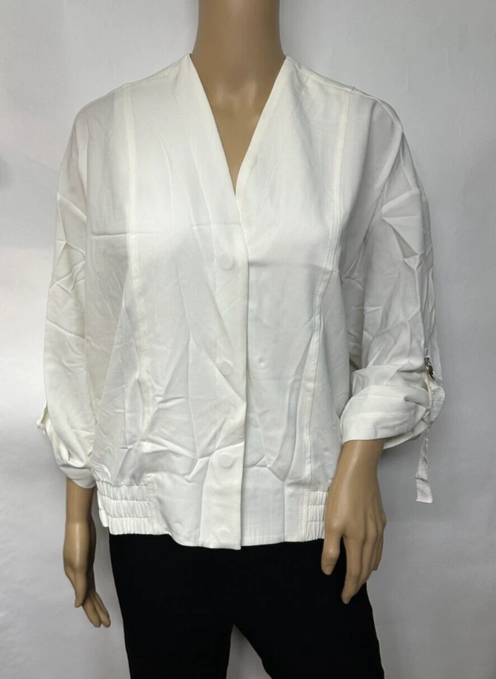Chaqueta tejida para mujer con lengüeta enrollable manga abotonada talla M con bolsillos marfil Foto 1 de 4