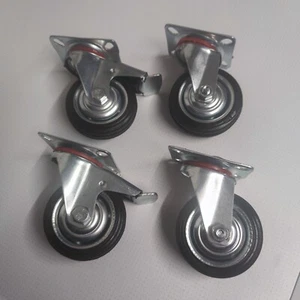 Satz Transportrollen Vollgummibereifung 75 mm Gummi 2 Lenkrollen+2 mit Bremse XX - Bild 1 von 4