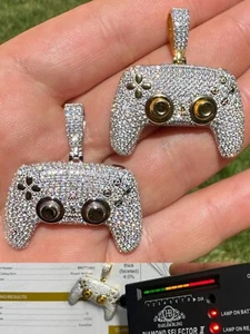 Playstation PS5 Controller Iced Pendant MOISSANITE 925 Silver 14k Gold Necklace - Picture 1 of 24