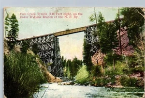 Vintage Postcard Fish Creek Trestle Coeur D'Alene N P RR Train Bridge ID 1911 - Picture 1 of 3