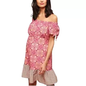 Motherhood Maternity Paisley Dress XL Off Shoulder Tie Sleeve Pink Knee Length - Picture 1 of 12