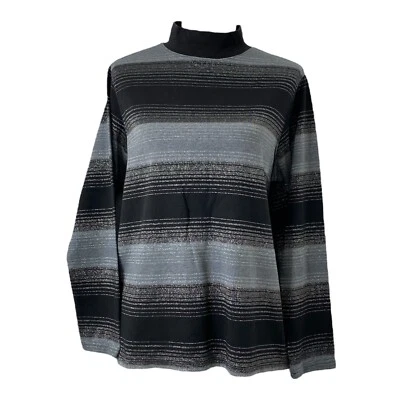 Studio Works Women's Shirt Size 1X Black Grey and Silver Striped Long Sleeve - Image 1 of 4