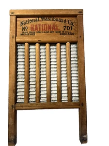 Vtg National Washboard Co. 701 Antique Vintage Wood Zinc King - 25" X 13" - Picture 1 of 10