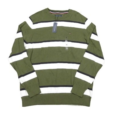 Suéter Pullover Tommy Hilfiger Para Hombre Verde Multi Rayas Cuello Redondo Algodón Foto 1 de 3