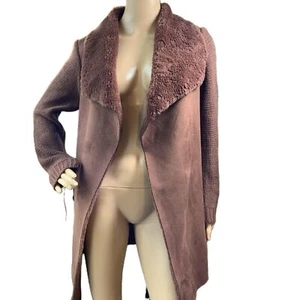 Twelfth Love Cumin Faux Fur Trim Faux Suede Open Front Sweater Back Coat Size Sm - Picture 1 of 14