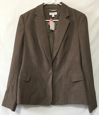 Calvin Klein Women's Taupe Brown Sz 12 Single Breasted Lined 1-Button Blazer NWT - Image 1 of 4
