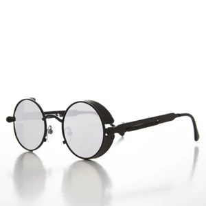 Round Black Steampunk Goggle Sunglass with Mirror Lenses - Orwell - Picture 1 of 5
