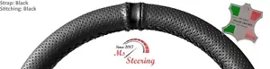 FOR Morris Minor 48-71 PERF LEATHER STEERING WHEEL COVER CHOSEN STRAP 2 BLCK STI - Picture 1 of 7