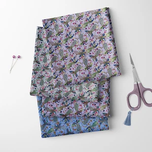 100% Cotton Peacock Blossom Japanese Foil Oriental Craft Dress Furnishing Fabric - Picture 1 of 25
