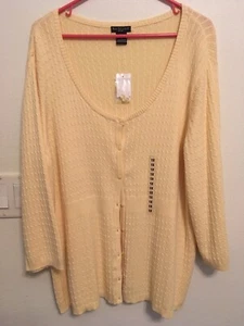 1X Butter Yellow Button Sweater 3/4 Sleeve Light NWT Bay Studios - Picture 1 of 8