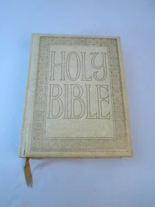 Vintage 1963 Large Holy Bible Catholic Cream Faux Leather Large Print Art  - Picture 1 of 10
