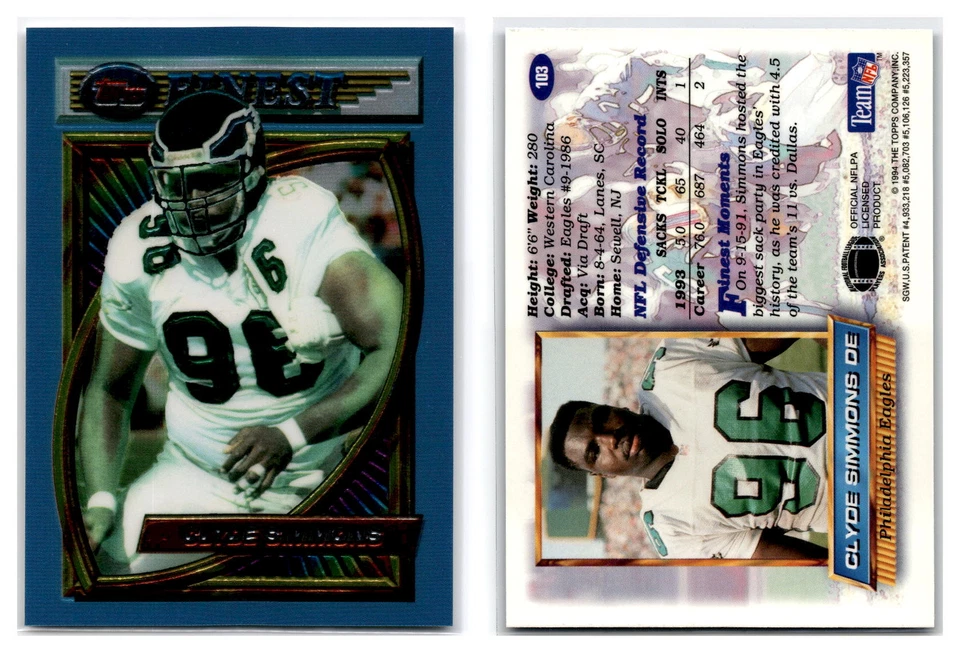 1994 Topps Finest #103 Clyde Simmons - Philadelphia Eagles - Image 1 of 1