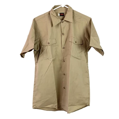 Vintage 70s Lee Permanent Press Deadstock Short Sleeve Khaki Shirt 15 15 1/2 — 第 1/4 张图片