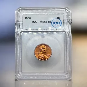 Rare & Genuine 1980-P Lincoln Memorial 1C Penny ICG Graded MS 66 RD ! - Picture 1 of 3