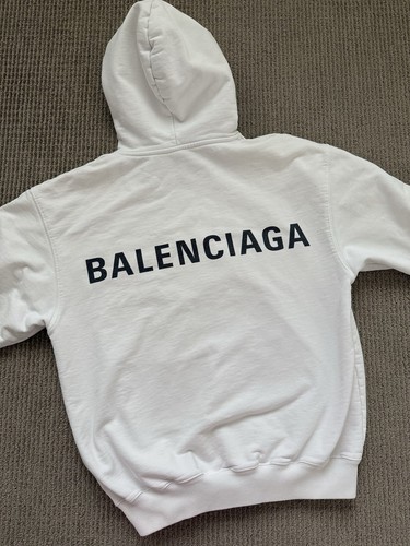 Balenciaga felpa bianca con cappuccio e logo nero