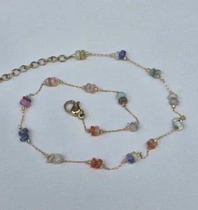 extra Long 14ct Gold Plated Ankle Bracelet multicoloured beads 10.5-11.5” dainty - Picture 1 of 1