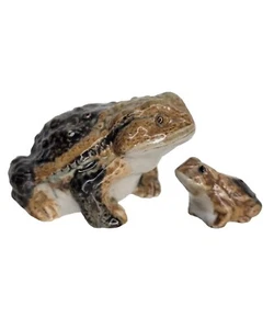 Vtg Japanese Hirado Ceramic Frog Toad Figurine Japan Lot Of 2 Big Little Baby - Picture 1 of 11