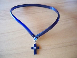    Halsschmuck Halsband  mit Kreuz blau  39 cm Komplettlänge - Bild 1 von 4