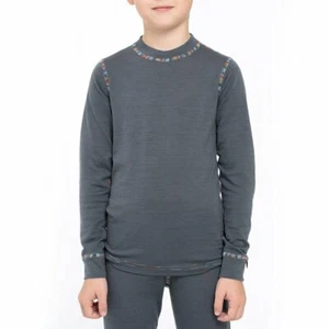 Merino Wool Kids Long Sleeve Crew Sweatshirt * Soft Thermal Base Layer 160 Grey - Picture 1 of 14