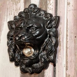 Türklingel Löwe, Löwenkopf ,Antik- Klingel Eisen, Schwarz, Messing, Hstorismus - Bild 1 von 6