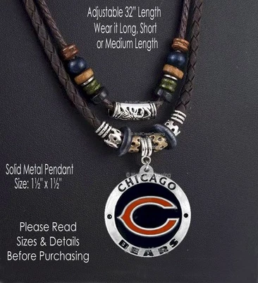 LARGE CHICAGO BEARS NECKLACE Tribal 32" NFL Football Solid Metal Logo HOT - Image 1 of 4