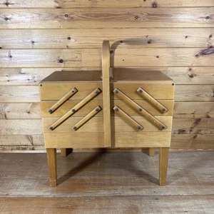 VTG MCM Strommen Bruk Hamar Norway Accordion Drawer Wood Sewing Storage Box - Picture 1 of 19