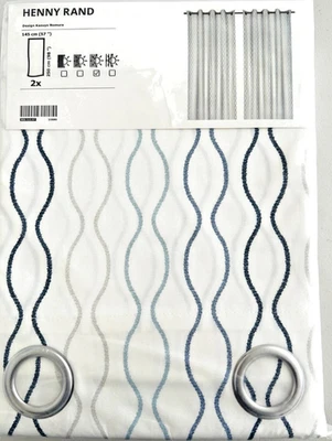 Ikea HENNY RAND curtains 57x98 " 1 pair, white/blue/gray 805.112.57 - NEW - Image 1 of 4