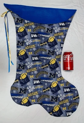 GIANT CHRISTMAS STOCKING MICHIGAN WOLVERINES PRINT, NEW HANDMADE USA - Image 1 of 2