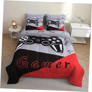 7 Pieces Gamer Comforter Set for Boys Gaming Bedding Set for Kids Twin-7pcs Red - Picture 1 of 7
