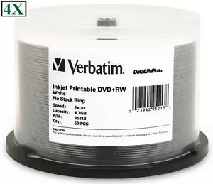 50er-Pack Verbatim = WEISSER TINTENSTRAHL DRUCKBAR = 4X DVD + RW, wörtlich 95213 - Bild 1 von 2