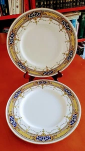 2 Antique MINTONS ENGLAND for SPAULDING Chicago Dinner Plates Blue/Gold/Yellow - Picture 1 of 6