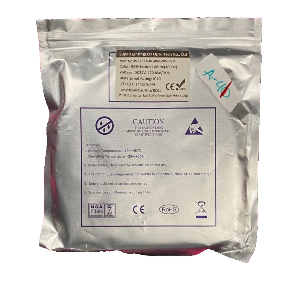 WS2814 24V 5M 144 Led / M Strip Light Similar To SK6812 RGBNW Pixels Addressable - Image 1 of 3