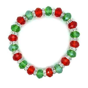 Green & Red Faceted Resin Crystal Beaded Stretch Bracelet Austrian Czech CZ - Picture 1 of 3