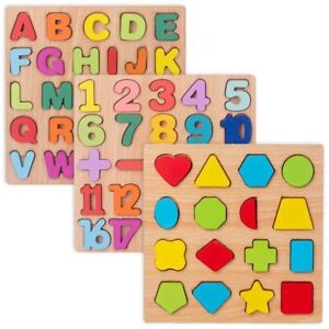 Toddler's Learn & Play Toy ABC 123 Shapes Colour 3D Puzzle Wooden Board Unisex