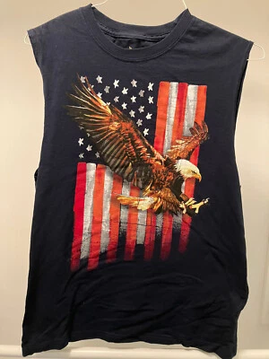 Faded Glory men's med navy sleeveless American Eagle stars stripes t shirt - Image 1 of 3