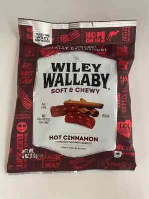 2 bolsas de dulces Wiley Wallaby Australian Hot Cinnamon Gourmet de regaliz de 4 oz Foto 1 de 2