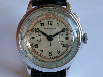 NICOLET WATCH-CRONO-ARGENTO 0,800-OVERSIZE (39 MM)-LANDERON HAHN-RUOTA A COLONNE - Immagine 1 di 4