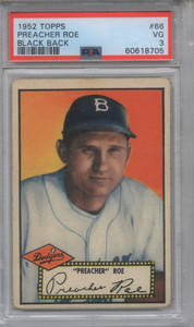 1952 TOPPS #66 Preacher Roe Brooklyn Dodgers   Black Back PSA 3