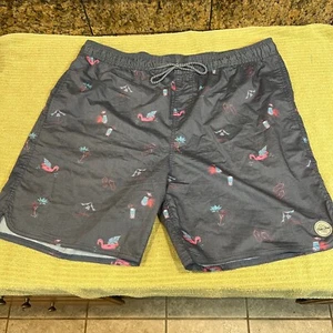 BODY GLOVE Hermosa Beach Drawstring Flamingo Print Swim Trunks Men 38 XXL Elasti - Picture 1 of 7