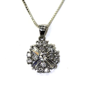 925 Sterling Silver cubic zirconia cz cluster pendant necklace 3.9g unique 18" - Picture 1 of 5
